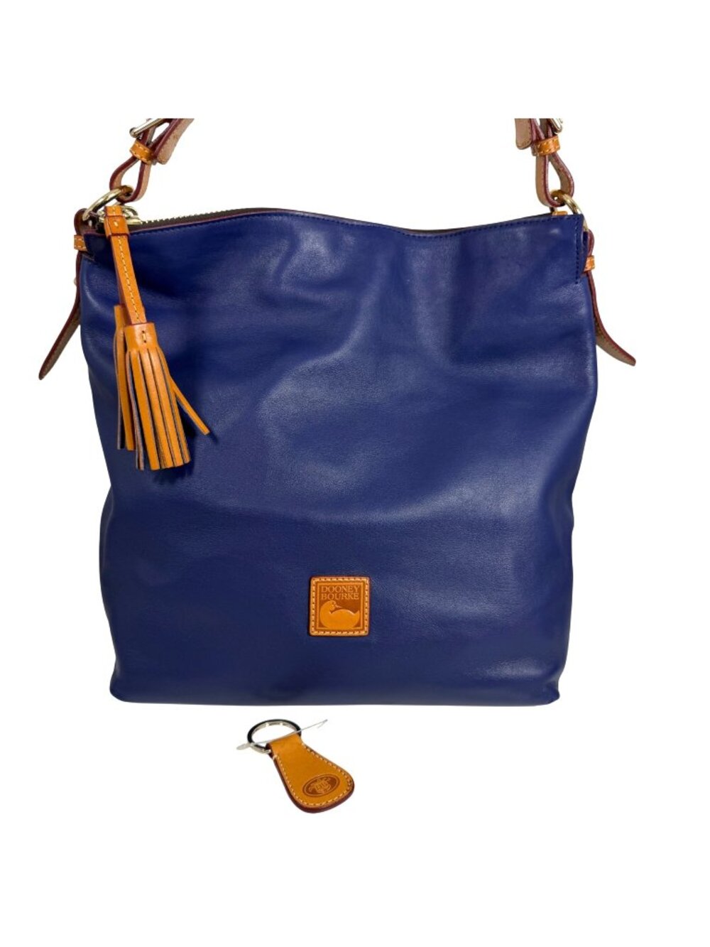 Dooney Bourke Florentine Sloan Blue Leather Shoulder Bag w/ Keychain + Tassels